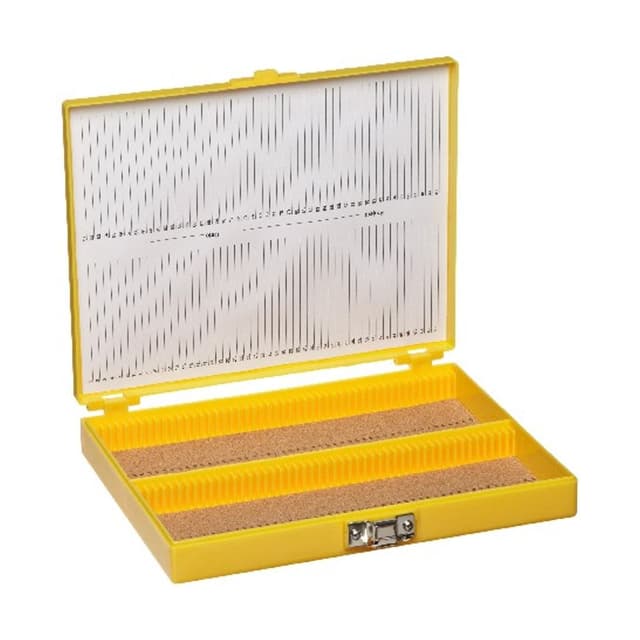 Caja PP amarilla para 100 Portaobjetos